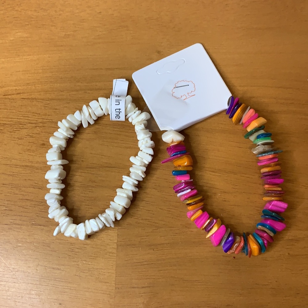 NWT Pink & White Puka Shell Bracelet Set – Stretch Beach Surfer Boho Jewelry - Picture 6 of 6